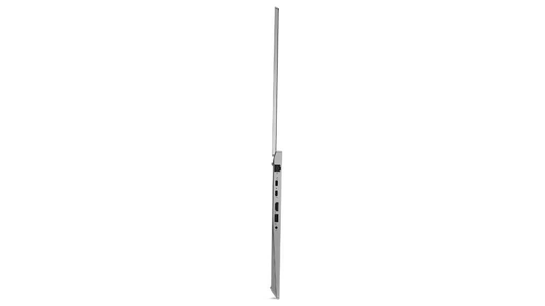 ThinkPad P16s ‑mobiiliworkstationin oikea reuna, laite avattuna pystysuunnassa 180 astetta, liitännät näkyvissä