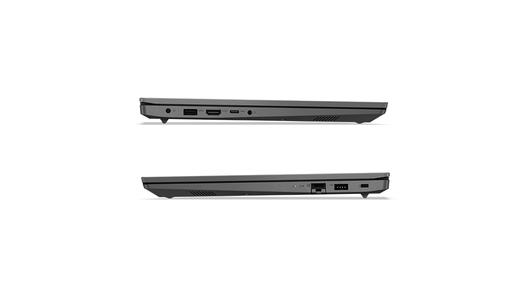 Deux portables Lenovo V15 Gen 2 (15'' AMD) – vues gauche et droite empilées