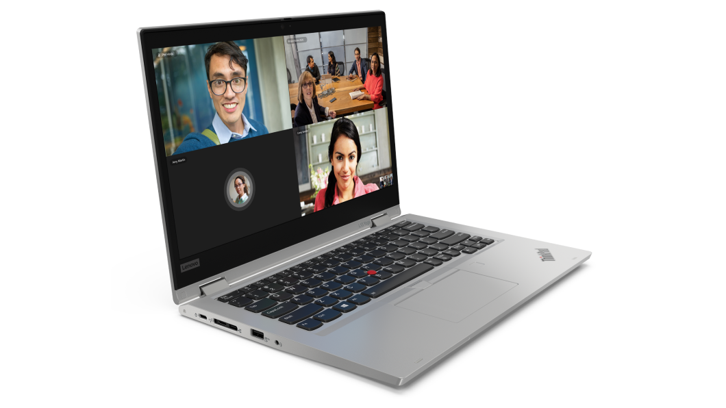 Vue de trois quarts droite du Lenovo ThinkPad L13 Yoga Gen 2, modèle argent