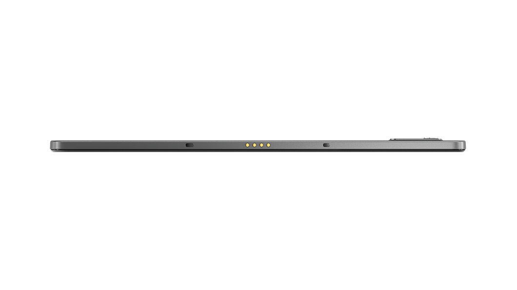 Vista del perfil inferior de la tablet Lenovo Tab P11 en Storm Grey