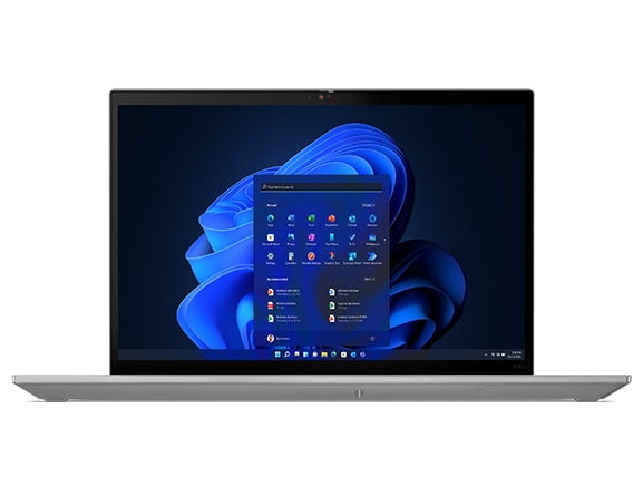 Nahaufnahme der mobilen Workstation ThinkPad P16s von vorne, mit Blick auf Display und Tastaturrand