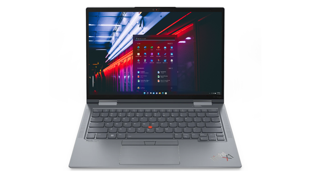 Vista frontal de la laptop Lenovo ThinkPad X1 Yoga Gen 7 (14