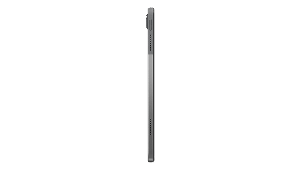 Vista lateral direita do tablet Lenovo Tab P11 em Storm Grey