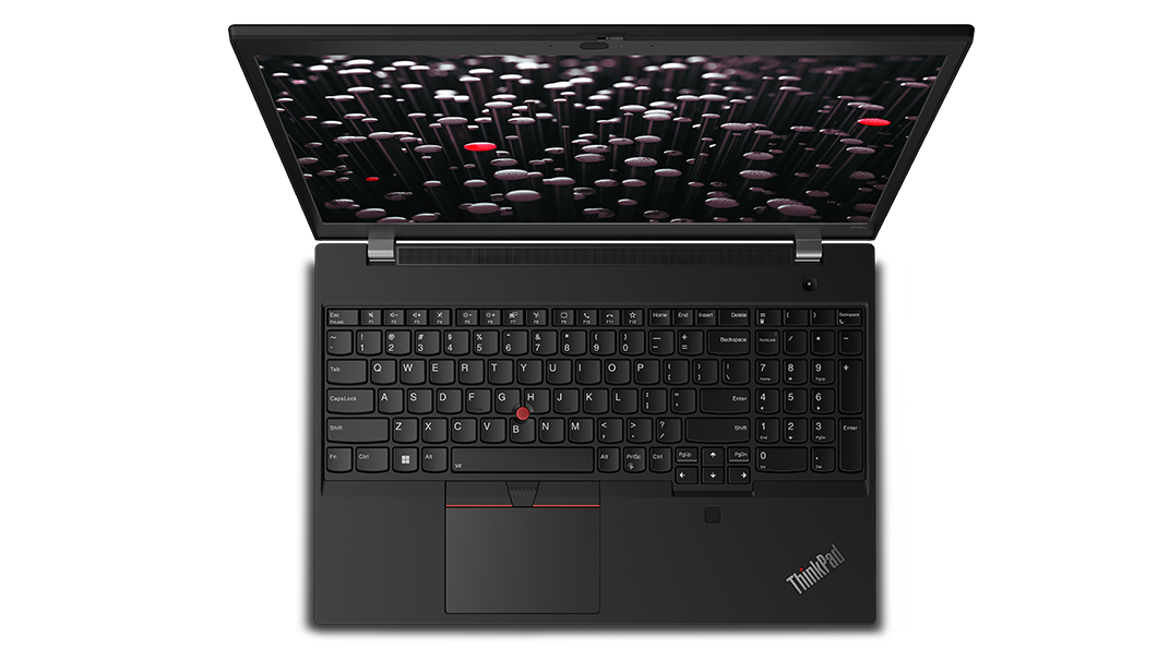 Aerial view of Lenovo ThinkPad P15v Gen 3 mobile workstation, showing top of display & keyboard