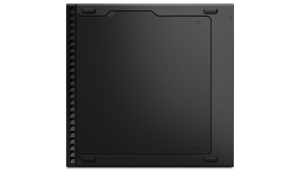 Rear left-side view of Lenovo ThinkCentre M70q Gen 3 Tiny (Intel) slotted into a Lenovo ThinkCentre Tiny-in-One