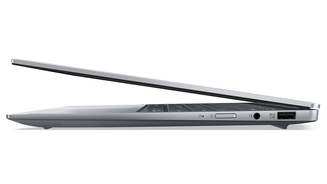 Close up of slightly open Yoga Slim 6 Gen 8 laptop facing left