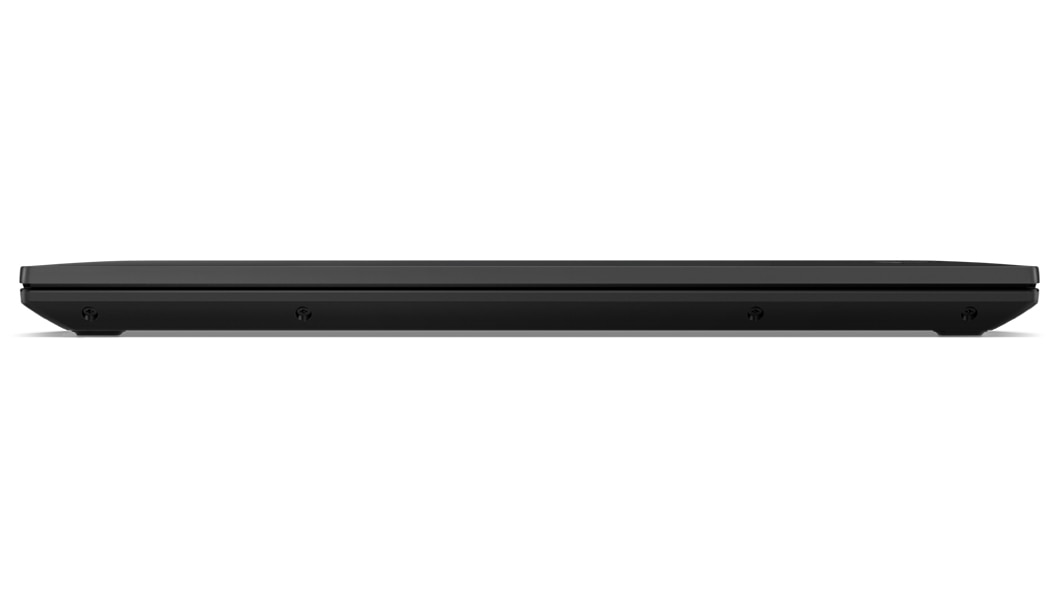 Ansicht des Lenovo ThinkPad L14 Gen 3 (14'' AMD) von vorne, geschlossen, mit Blick auf die Kanten von Ober- und Unterseite des Gehäuses