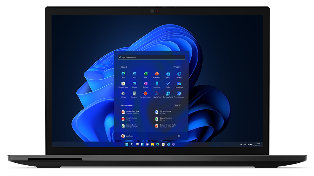 Vista anteriore dello schermo del notebook ThinkPad L13 Yoga di terza generazione