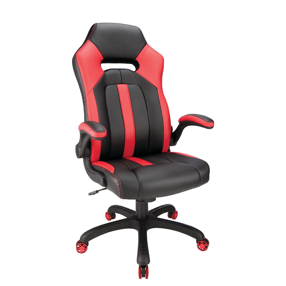 Realspace Gaming Bonded Leather High Back Chair Red Black