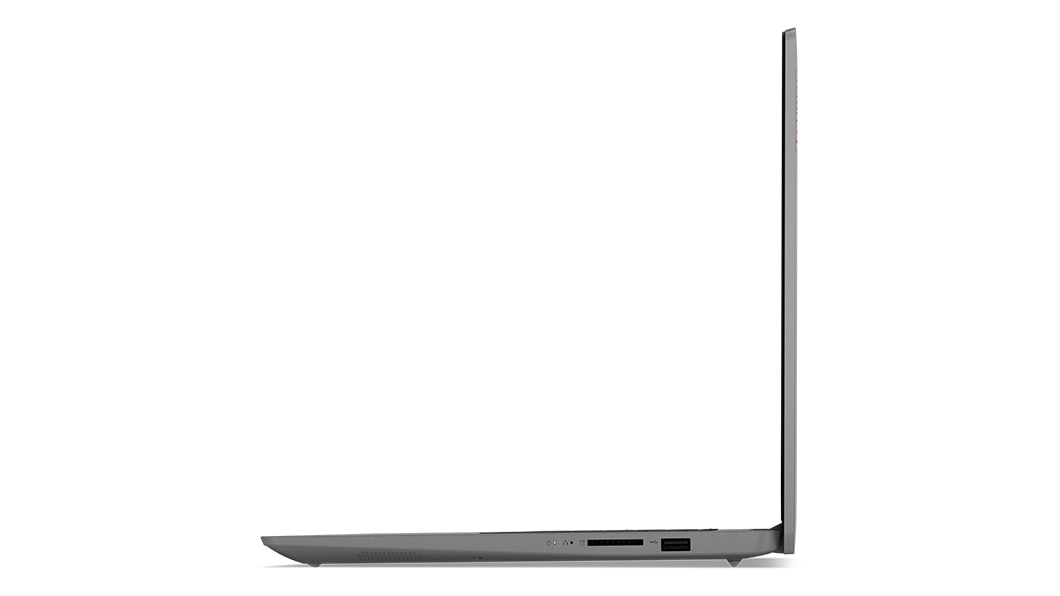 Den bærbare IdeaPad 3i Gen 7 i Arctic Grey med porter sett i profil fra venstre side