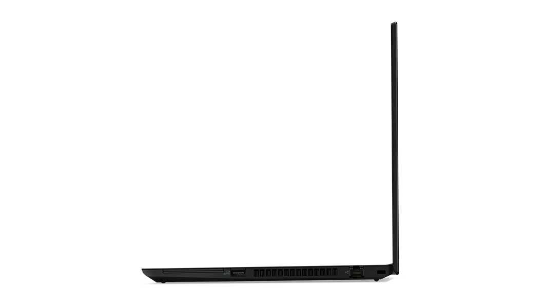 Right-side profile of Lenovo ThinkPad T14 Gen 2 (14'' AMD) laptop open 90 degrees.