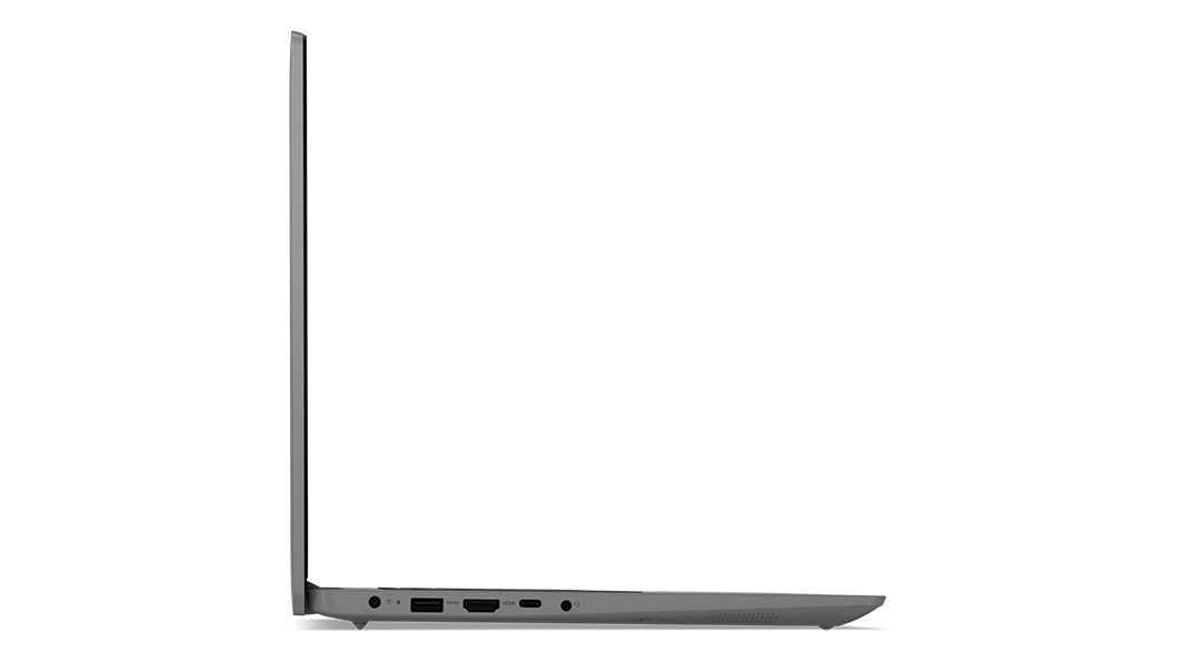 Vue de profil côté droit du portable IdeaPad 3i Gen 7 Arctic Grey, montrant les ports