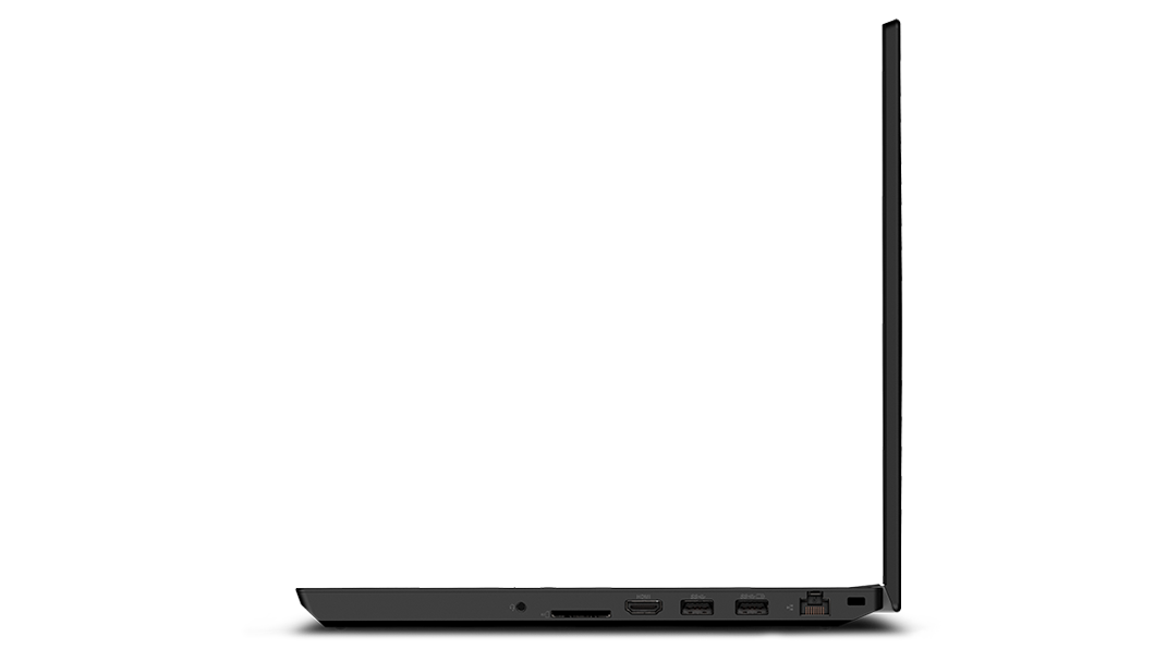 Rechterzijaanzicht van ThinkPad T15p Gen 3 (15-inch, Intel) mobile workstation, met beeldscherm, toetsenbord en poorten zichtbaar