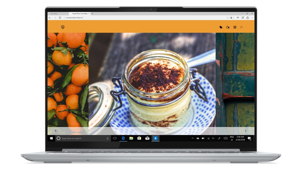 Vista frontal de la laptop Yoga Slim 7 Pro 14” AMD plateada