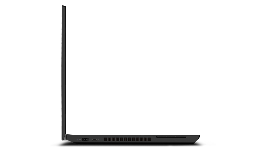Linkerzijaanzicht van ThinkPad T15p Gen 3 (15-inch, Intel) mobile workstation, 90 graden geopend, met poorten zichtbaar