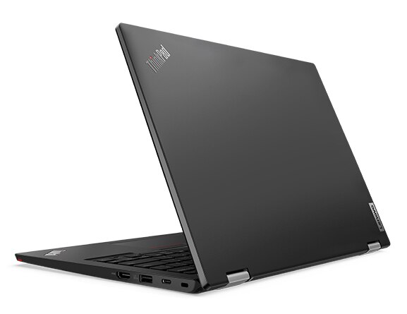 ThinkPad L13 Yoga Gen 3 ‑kannettava takaa kuvattuna, käännettynä vasemmalle