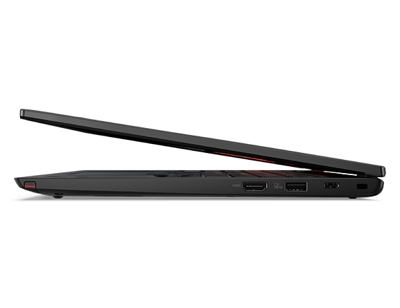 Lenovo Thinkpad L13 Yoga Gen4 displaying right side with screen open 15 degrees.
