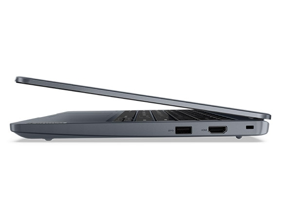Lenovo 14e Chromebook (14” Intel) – right side view, with lid slightly open