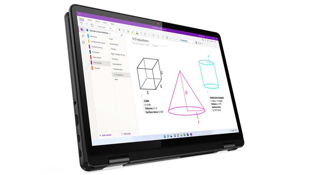 Lenovo 13w Yoga 2-in-1 in tabletmodus, met horizontaal gepositioneerd beeldscherm.