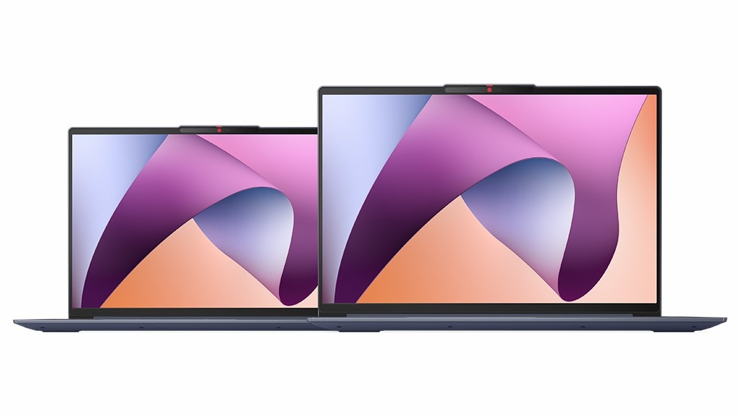 Two IdeaPad Slim 5 Gen 8 laptops sitting side-by-side for comparison of 14-inch and 16-inch 