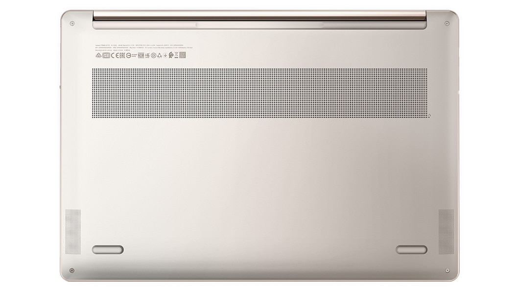 Lenovo Yoga Slim 9i Gen 7 (14 tuumaa, Intel) -kannettava, ilmakuva, suljettuna, takakansi sekä Lenovo- ja Yoga-logot näkyvissä
