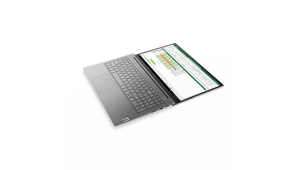 Lenovo ThinkBook 15, 2e generatie, 180 graden geopend en bijna horizontaal gedraaid