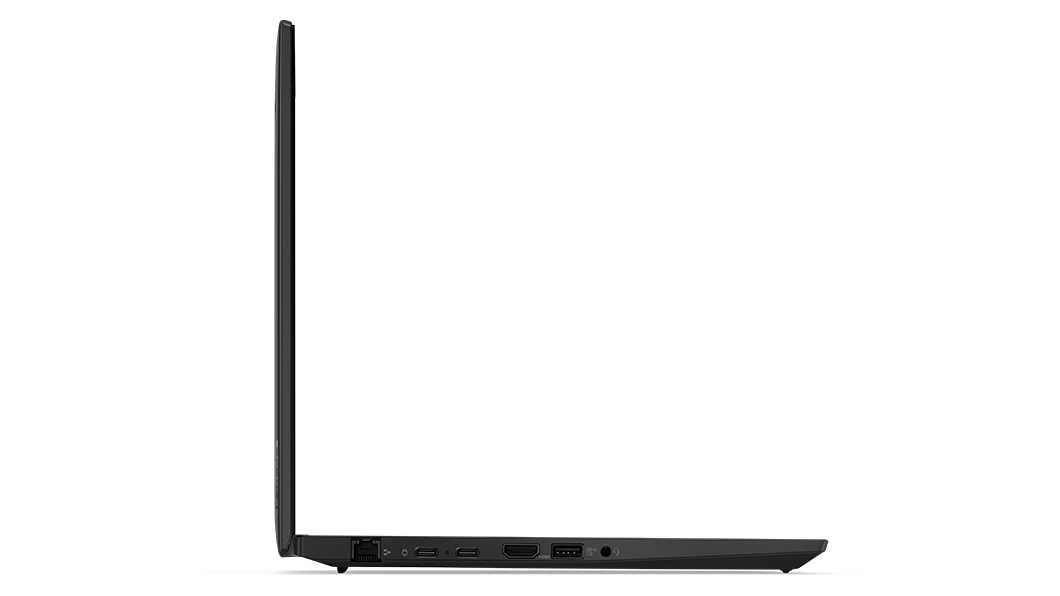 Perfil del lateral izquierdo del portátil Lenovo ThinkPad P14s de 3.ª generación abierto en un ángulo de 90 grados.