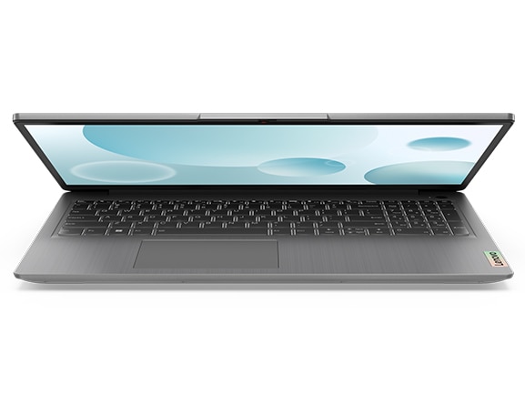Arctic Grey IdeaPad 3i Gen 7-laptop enigszins open, naar voren gericht