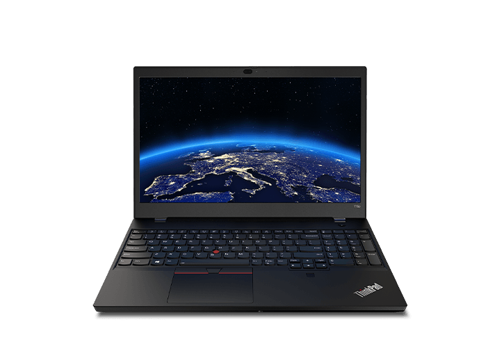 Vooraanzicht Lenovo ThinkPad T15p Gen 2 mobile workstation met volledig toetsenbord en 15,6'' schermformaat.