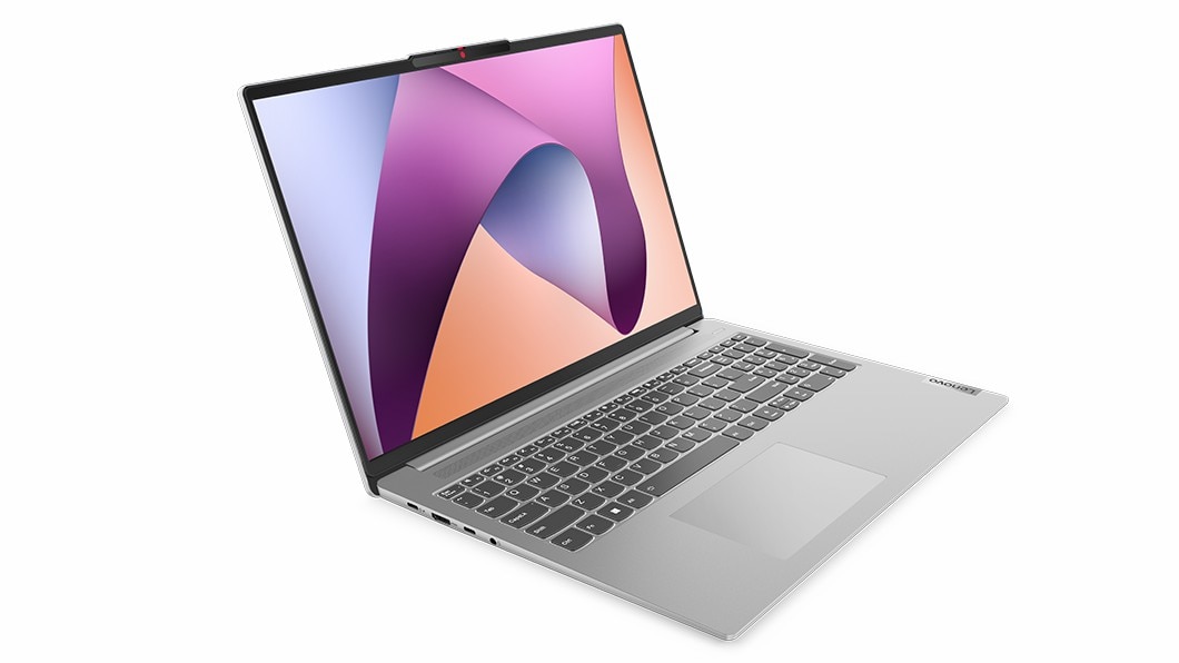 Left-side facing IdeaPad Slim 5 Gen 8 laptop, showing keyboard, display left-side ports