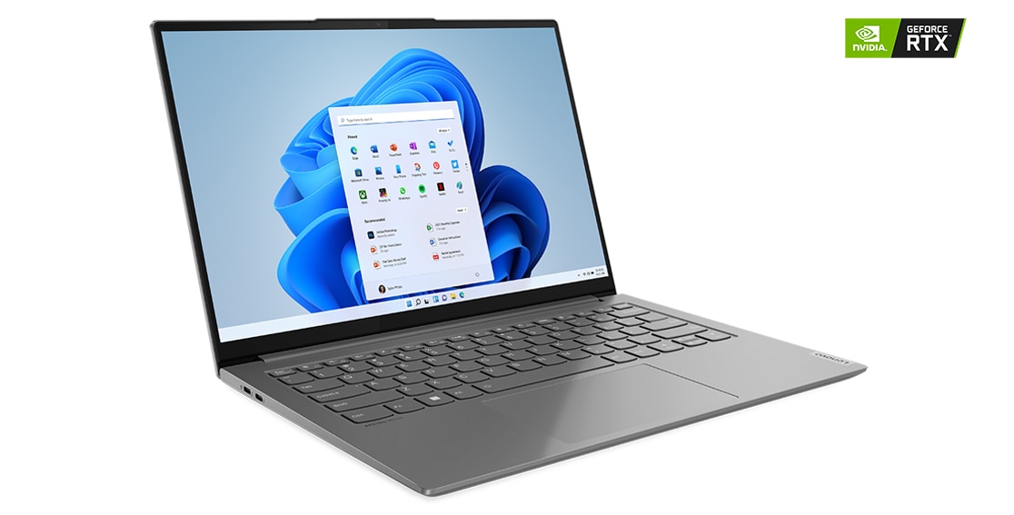 Lenovo Yoga Slim 7i Pro Gen 7 Notebook, nach rechts gerichtet, mit Blick auf Display und Tastatur