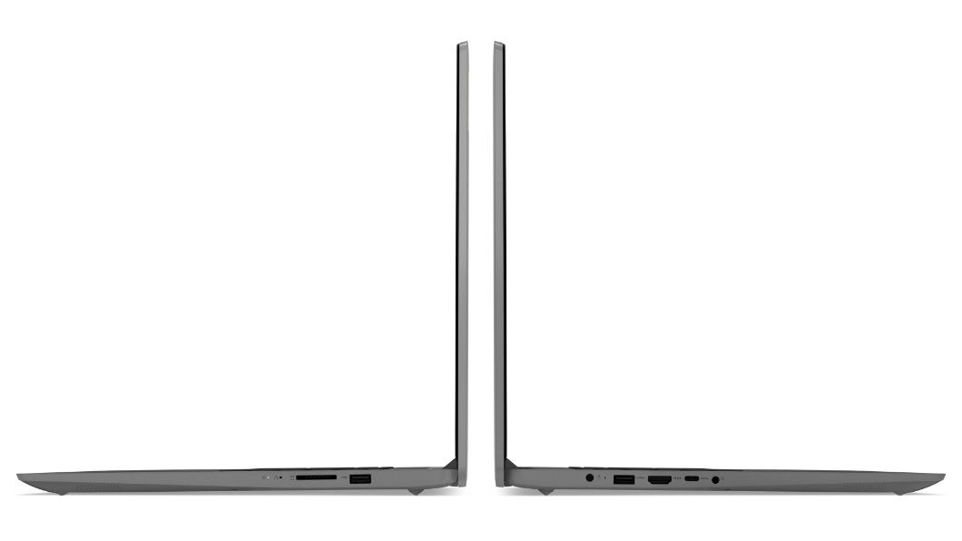 Omvisningsbilde av venstre profil til en 17'' Arctic Grey IdeaPad 3 AMD