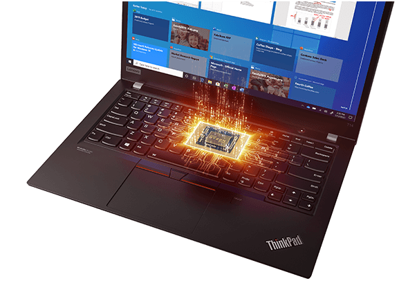 Lenovo ThinkPad T14 Gen 2 (14'' AMD) Notebook mit AMD Ryzen PRO-Prozessor, magisch schwebend, Detailansicht der Tastatur, umgeben von hellen, energetischen Linien, die Leistung andeuten.