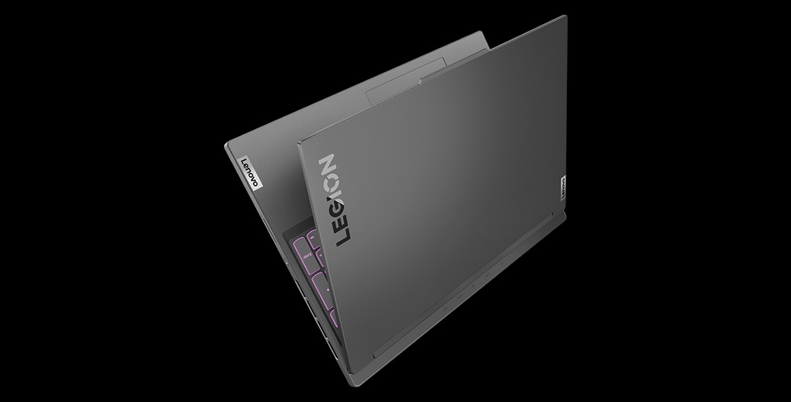 Slightly opened Legion Slim 5i Gen 8 laptop with RGB keyboard