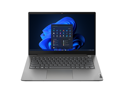 Front-facing Lenovo ThinkBook 14 Gen 5 (14ʺ AMD) laptop open 90 degrees.