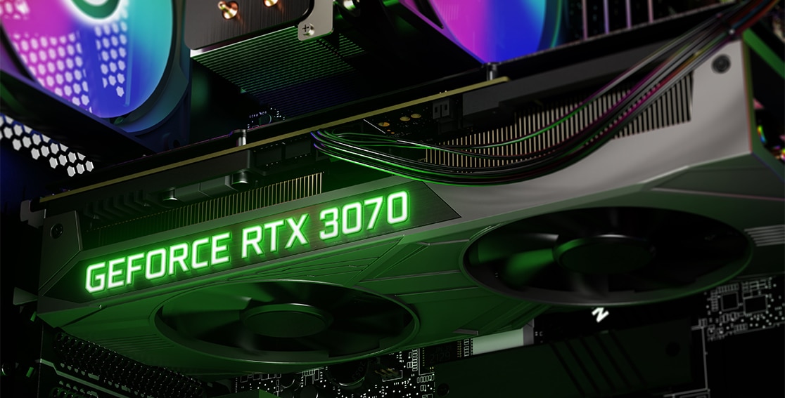 Der Legion Tower 5i Gen 7 liefert mit bis zu NVIDIA® GeForce RTX™ 3070 GPUs eine beeindruckende Grafik-Performance.