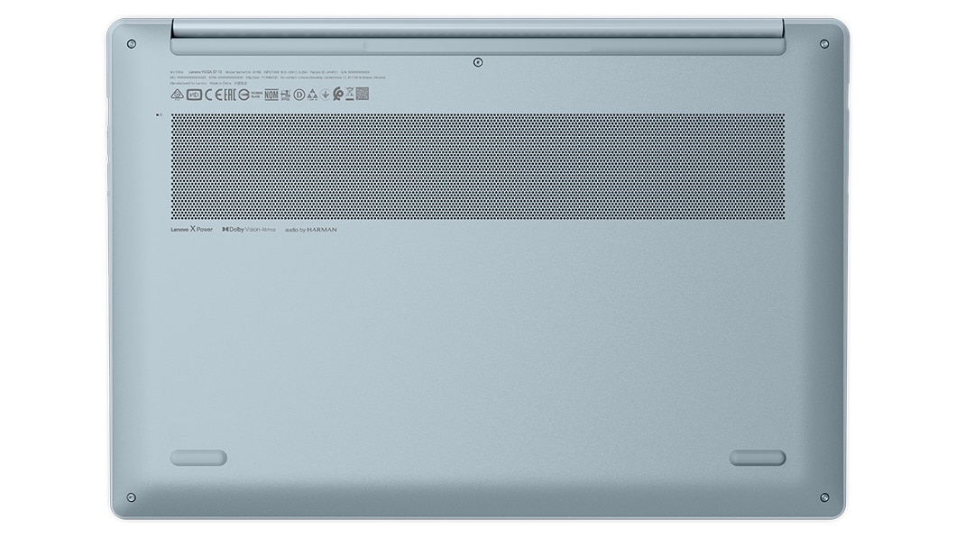 Aerial view of Lenovo Yoga Slim 7i Pro X Gen 7 (14″ Intel) laptop, closed, showing rear cover