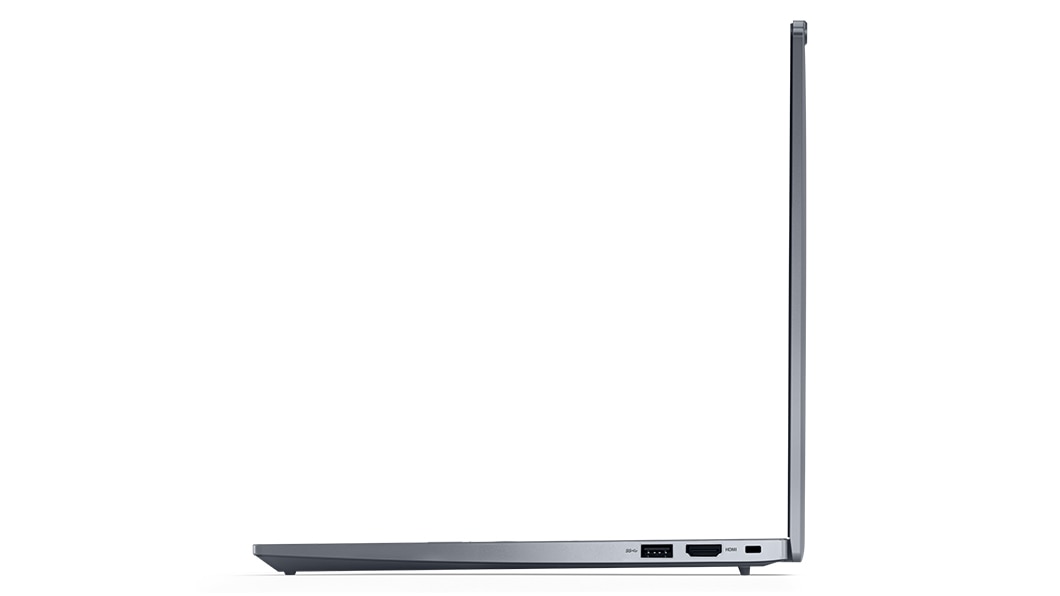 Eye-level right-side profile view of a ThinkPad X13 Gen 4 laptop open 90°