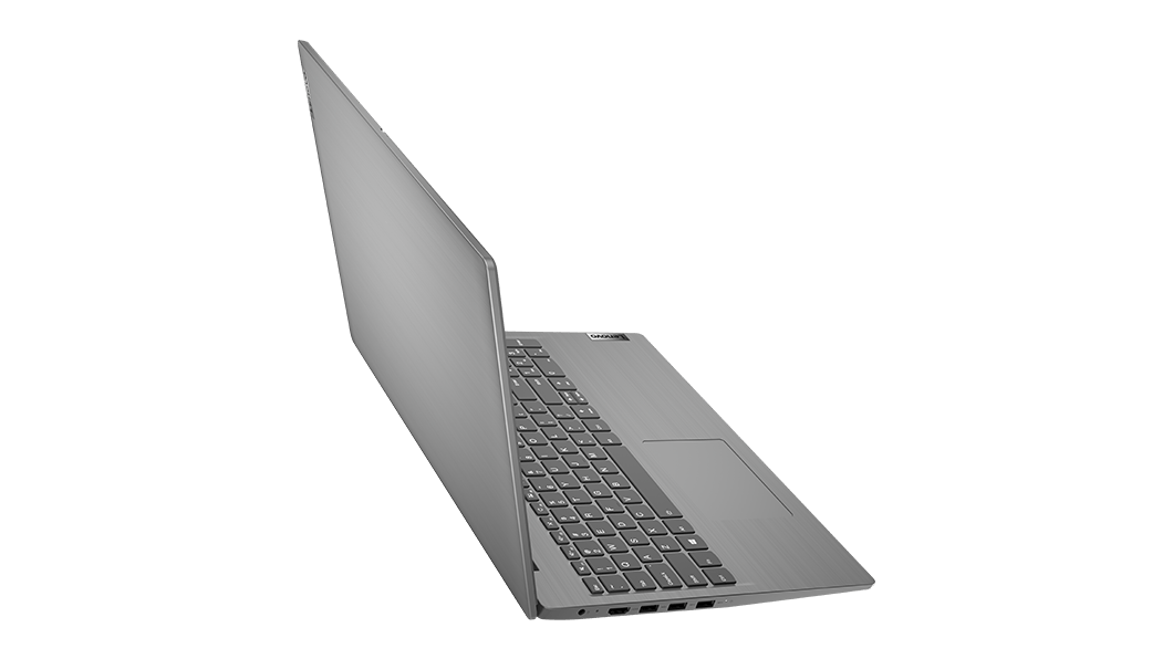 Notebook Lenovo V15, vista laterale sinistra, aperto
