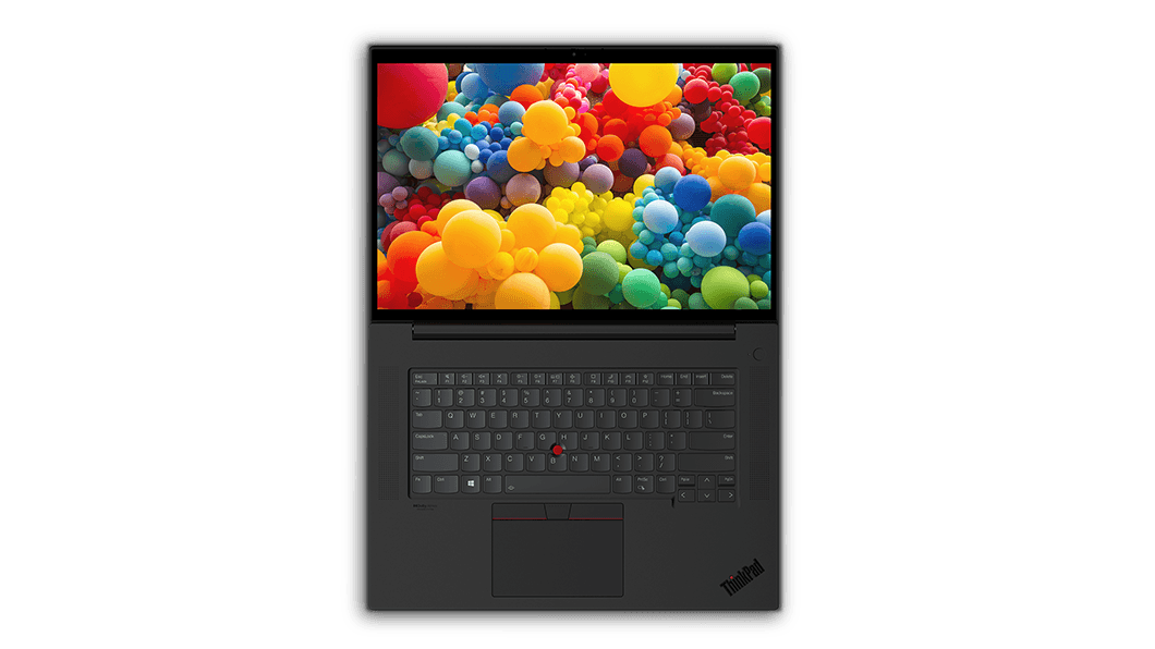 Oberansicht der im 180-Grad-Winkel geöffneten mobilen Workstation Lenovo ThinkPad P1 Gen 4.