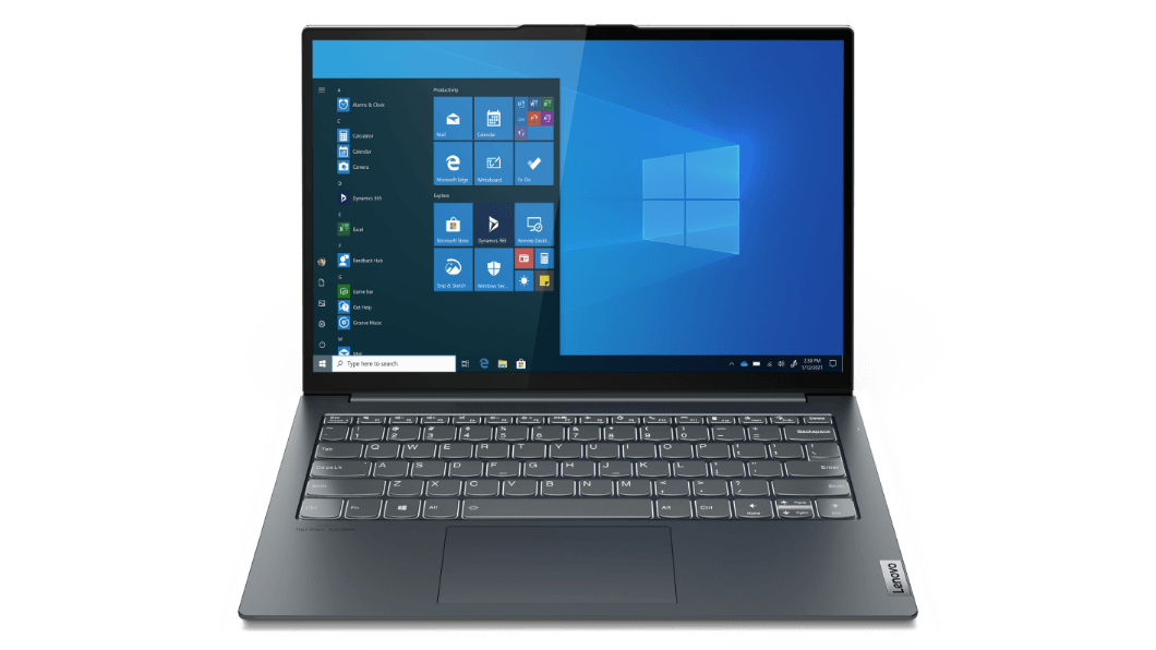 Laptop Lenovo ThinkBook 13x color Storm Grey (gris tormenta) vista de frente y abierta 90°para mostrar el teclado y la pantalla de 13.3”
