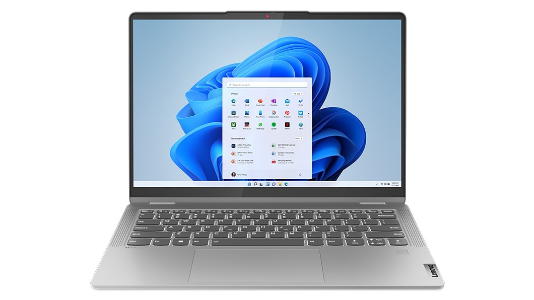 IdeaPad Flex 5 Gen 8-laptop, vooraanzicht met beeldscherm ingeschakeld