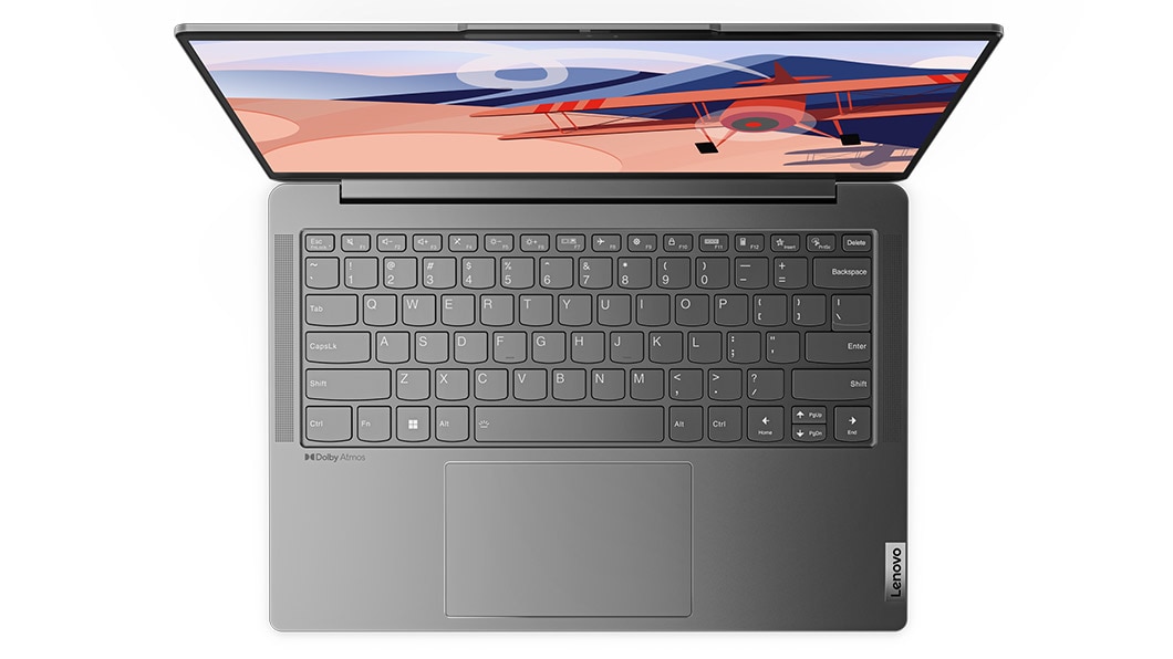 Top-down view of Yoga Slim 6 Gen 8 laptop keyboard and display