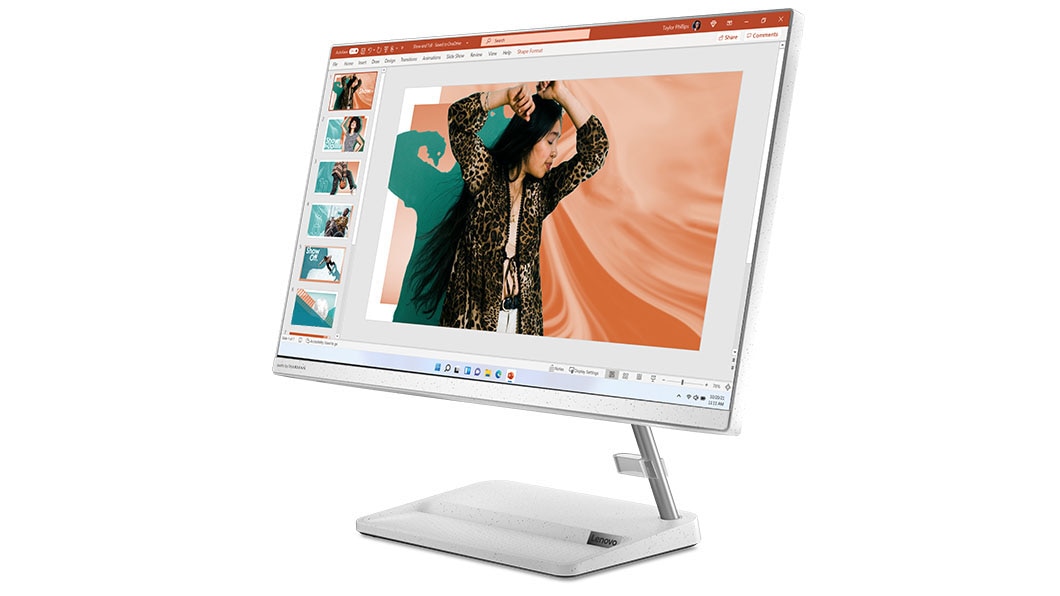 Vista a três quartos do PC All-in-one Lenovo IdeaCentre AIO 3i (7.ª geração) White.