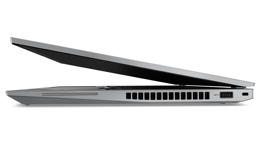 Close up of right-side view of Lenovo ThinkPad P16s Gen 2 (16″ Intel) laptop, slightly opened, showing edge of display & ports