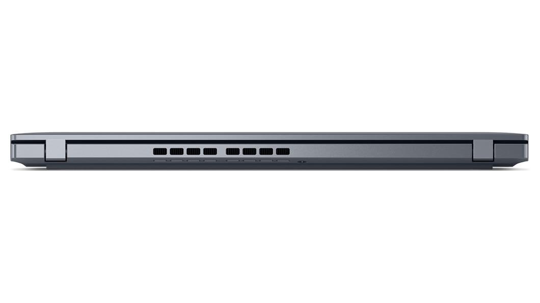 Eye-level close-up of the thin hinged back edge of a closed ThinkPad X13 Gen 4 laptop