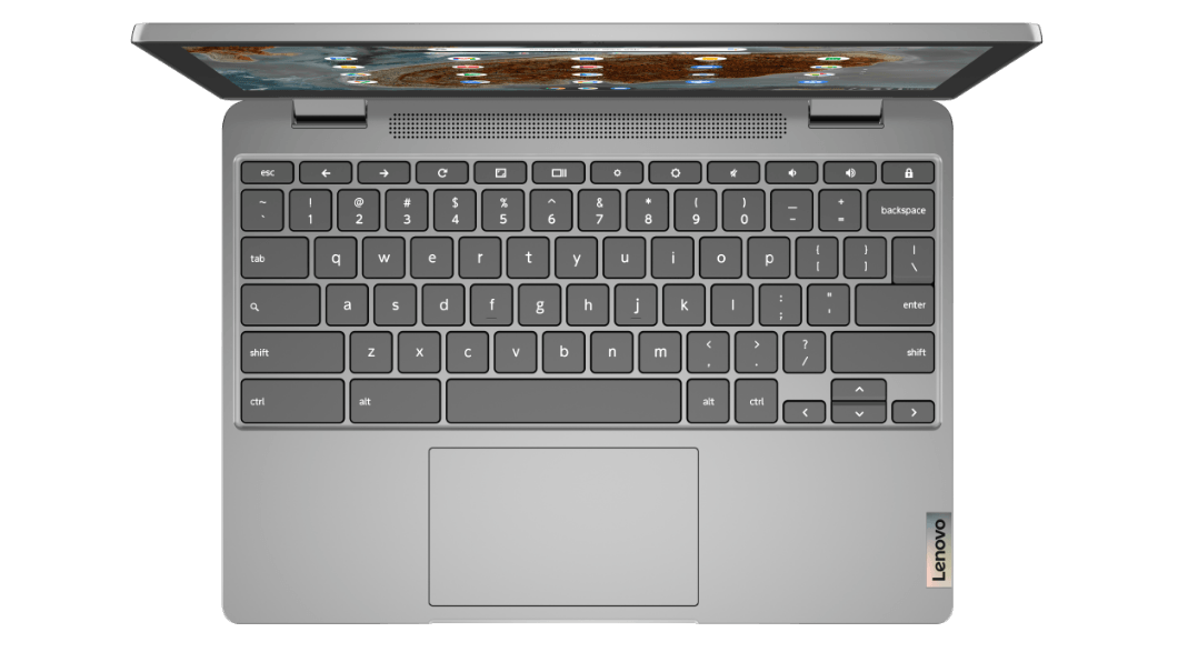 IdeaPad Flex 3 Chromebook Gen 6 (11'' MTK) laptop mode open, top profile