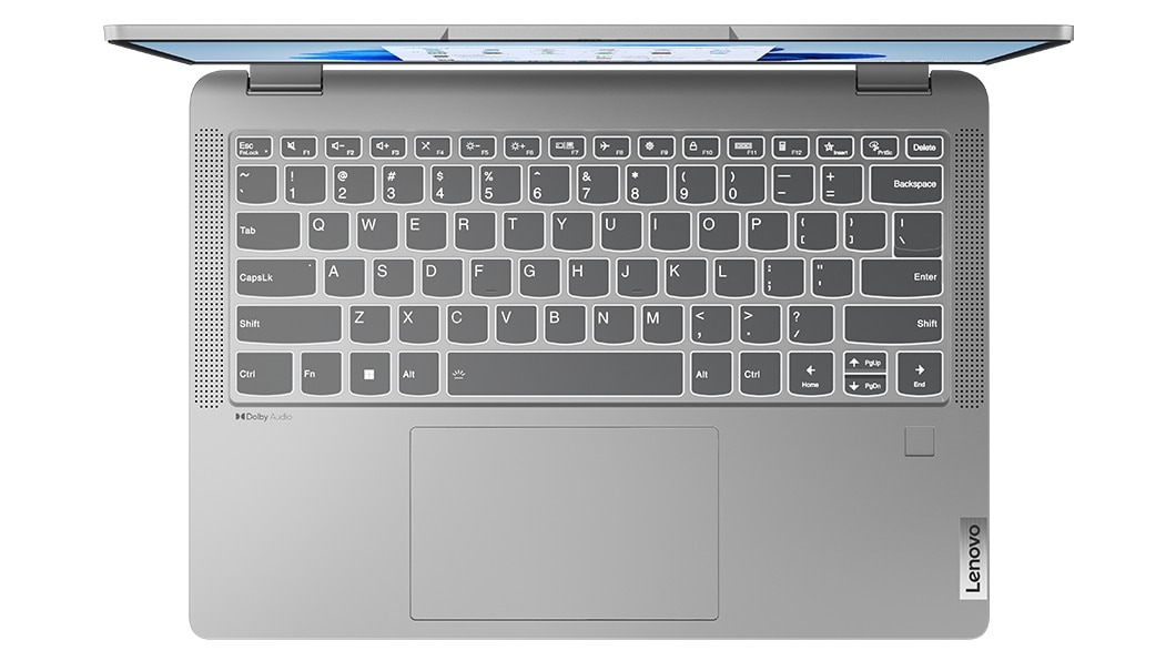 Draufsicht des IdeaPad Flex 5 Gen 8 Notebooks auf Tastatur und Trackpad