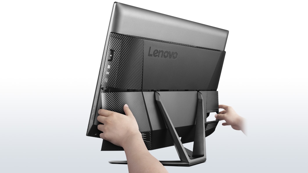 Lenovo Ideacentre 700 (24) in black, back side view showing someone removing access panel