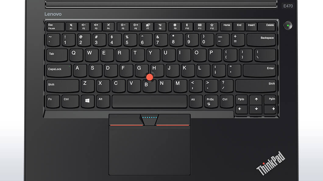 Lenovo ThinkPad E470 Overhead Detail View of Keyboard and TrackPoint